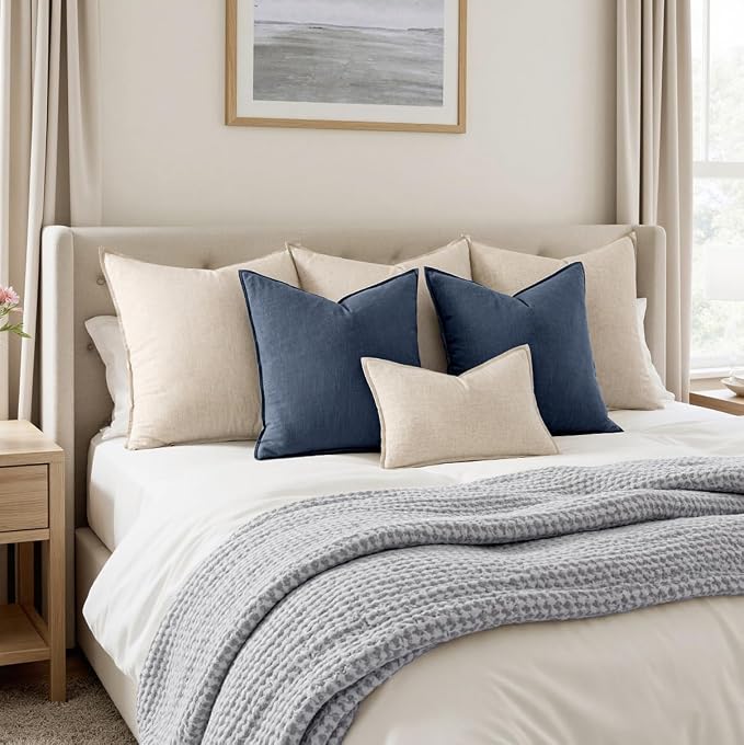 MIULEE Decorative Linen Euro Sham Pillow Covers 24x24 Indigo Blue | Boho - Image 5