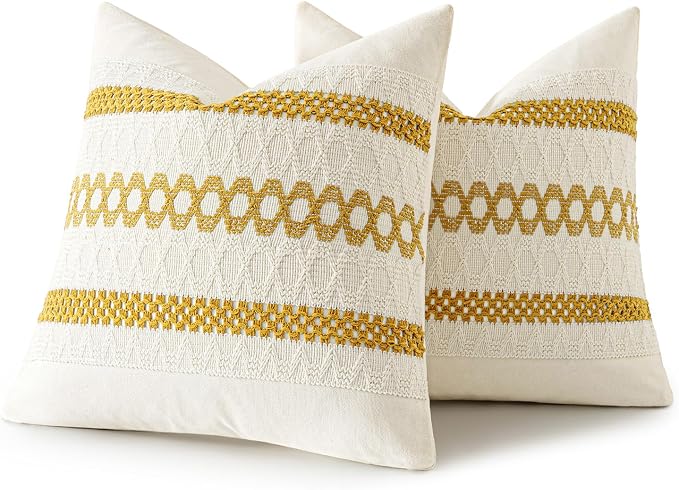 MIULEE Set of 2 Mustard Yellow Boho Decorative Pillow Covers 20x20 Inch | Fall - Image 8