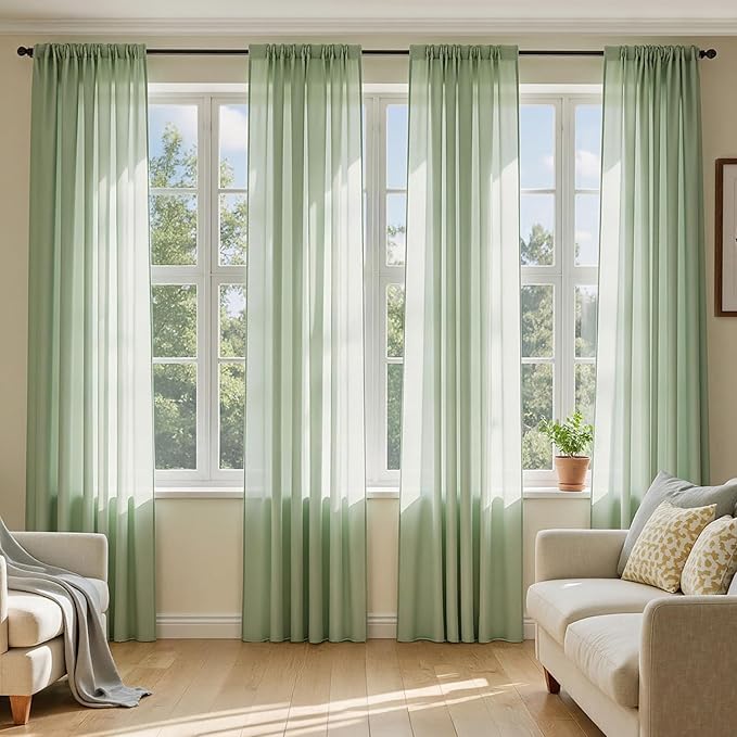 MIULEE Sage Green Sheer Curtains 84 Inches Long 4 Panels 54 x 84 Inches | Light by MIULEE