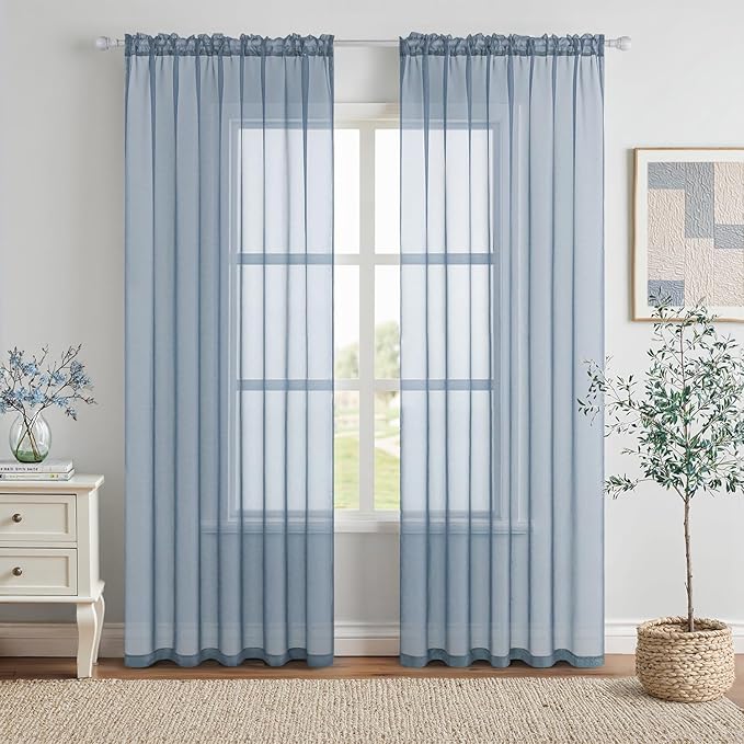 MIULEE Dusty Blue Sheer Curtains 84 Inches Long 2 Panels, 54 X 84 Inches | by MIULEE