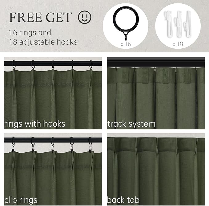 Topfinel Pinch Pleated Curtains 90 Inches Long 1 Panels Set, Olive Green Semi - Image 2