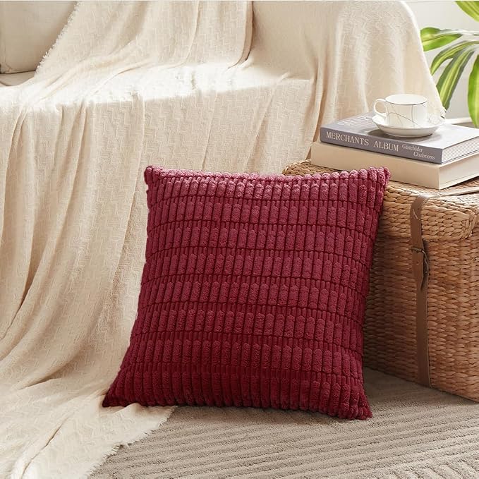 Fancy Homi 4 Packs Burgundy Decorative Throw Pillow Covers 26x26 Inch - Image 2