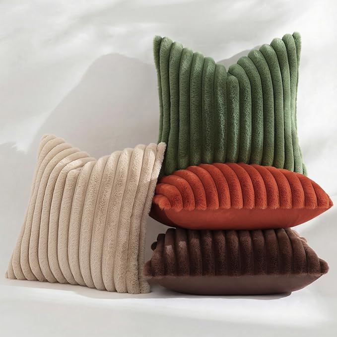 decorUhome Fall Faux Fur Throw Pillow Covers 16x16 Set of 2 Khaki Brown | - Image 5