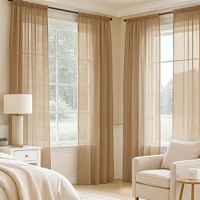 MIULEE Brown Sheer Curtains 90 Inches Long 4 Panels 42 x 90 Inches | Light - Image 2