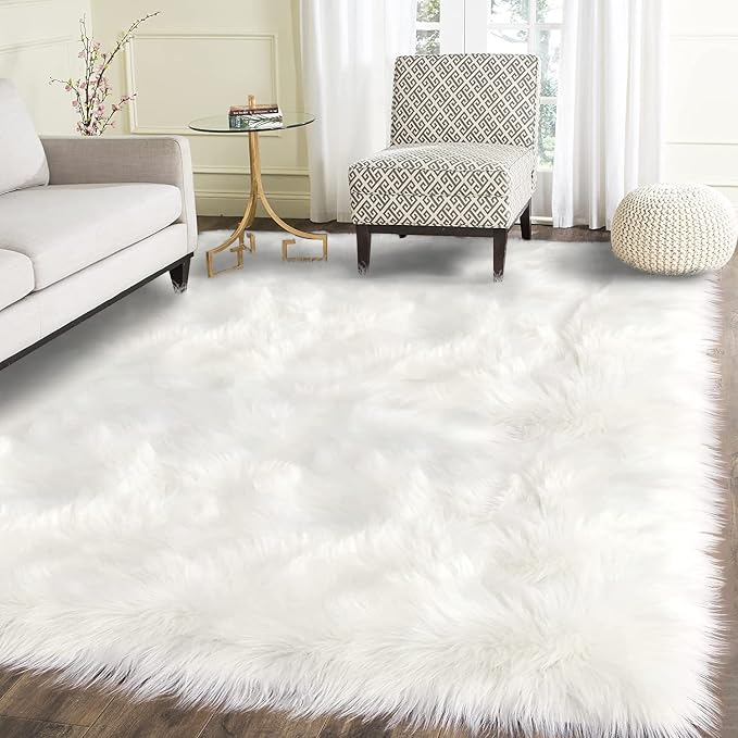 Latepis 5x7 Area Rugs White Furry Faux Sheepskin Rug Washable Fluffy Fur Rug by Latepis