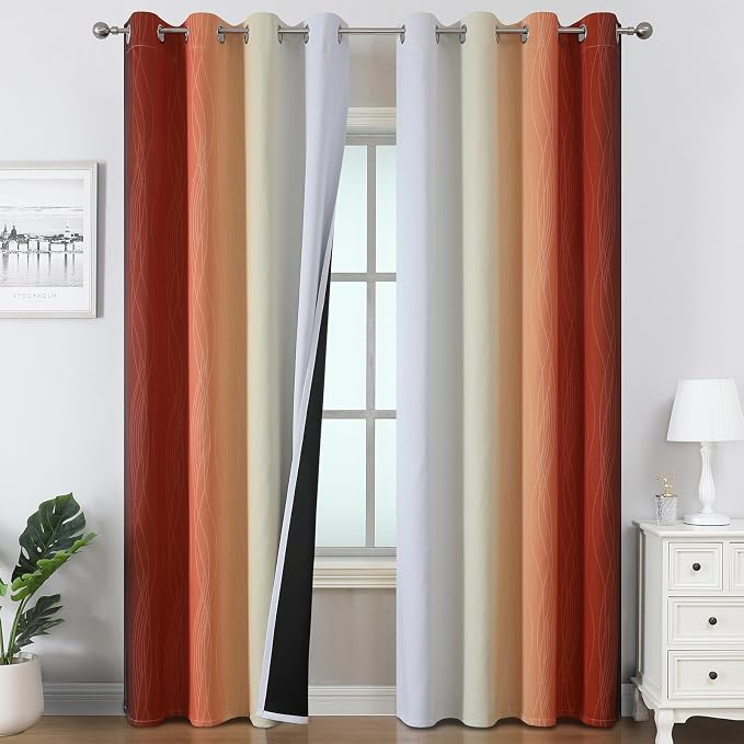 Estelar Textiler Burnt Orange and Greyish White Ombre Blackout Curtains 84 Inch by ESTELARTEXTILER