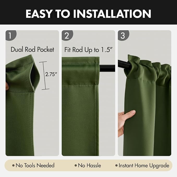 MIULEE 84 Inch Length Olive Green Blackout Bedroom Curtains Set of 4 | Thermal - Image 7