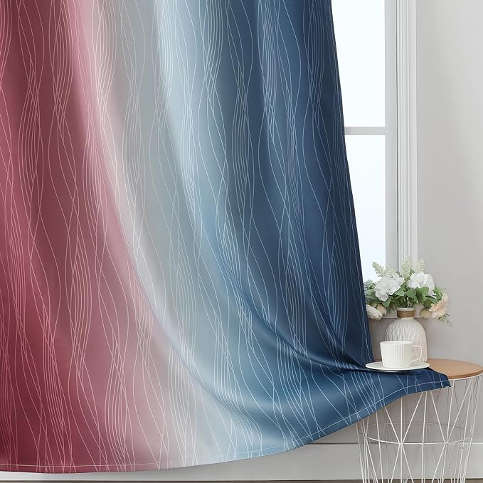 Estelar Textiler Navy Blue and Burgundy Red Ombre Blackout Curtains 96 Inch - Image 6