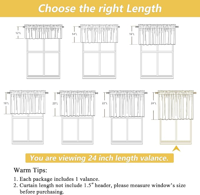 OWENIE Linen Valances for Windows 1 Pcs 24 Inch Length, Light Filtering - Image 3