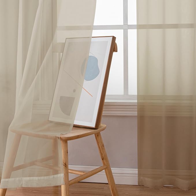 Sheer Curtains 63 inch Length 2 Panels Set, Light Weight Soft Solid Light - Image 6