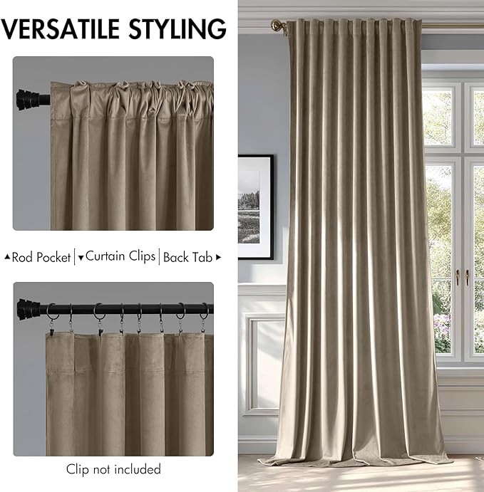 MIULEE Taupe Velvet Curtains 108 inches - Image 2