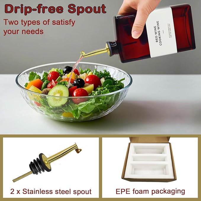 Olive Oil Dispenser Bottle for Kitchen - 11.8oz Dark Glass UV Protection, Oil and Vinegar Dispenser Set, Drip-Free Pourer, Kitchen Essential, 11.8oz, Set of 2