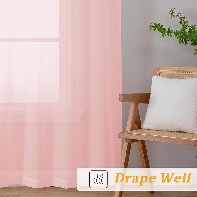 Gwine Blush Pink Sheer Curtain Tiers 24 Inch Length, Light Filtering Voile - Image 7