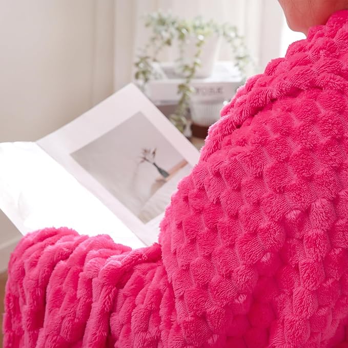 Puncuntex Hot Pink Throw Blanket 108"×90" inches Fuzzy 3D Jacquard Decorative - Image 4