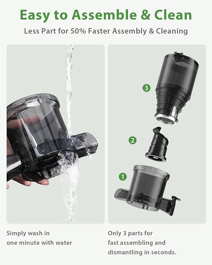 Cold Press Juicer, ECOSELF Juicer Machines with 4.35" Large Feed Chute Fit Whole Fruits & Vegetables, Self Feeding for Juice Extractor Machine, Easy to Clean and Assemble, High Juice Yield