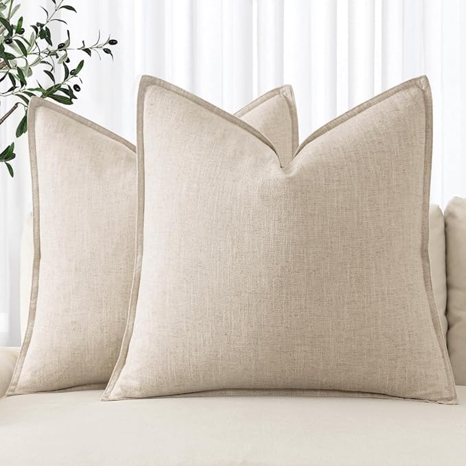 MIULEE Decorative Linen Euro Sham Pillow Covers 24x24 Natural Beige | Boho by MIULEE
