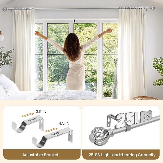 Luvenia Silver Decorative Curtain Rods, 28 to 48 Inch, Small Curtain Rod - Image 6