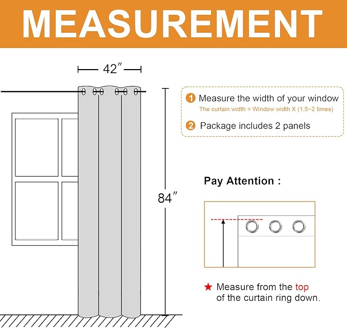 Blackout Curtains for Bedroom 42 x 84 Inch Long Light Grey 2 Panels | Thermal - Image 7