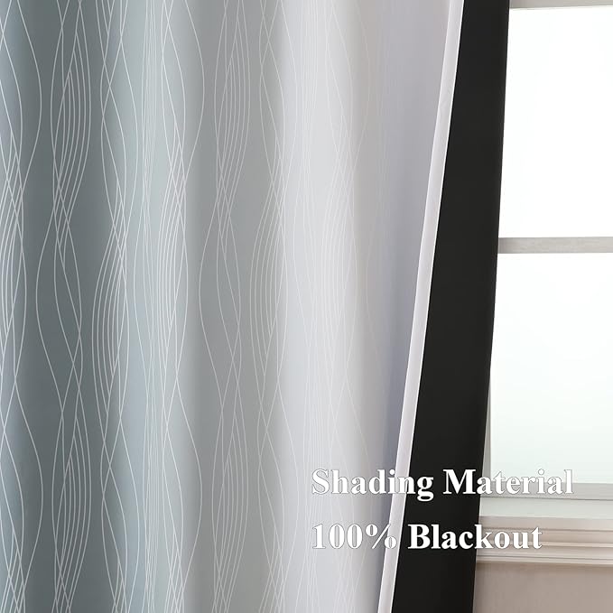 Estelar Textiler Stone Blue and Greyish White Ombre Blackout Curtains 54 Inch - Image 5
