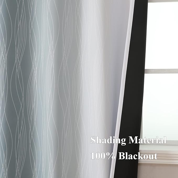 Estelar Textiler Stone Blue and Greyish White Blackout Curtains 96 Inches Long - Image 5