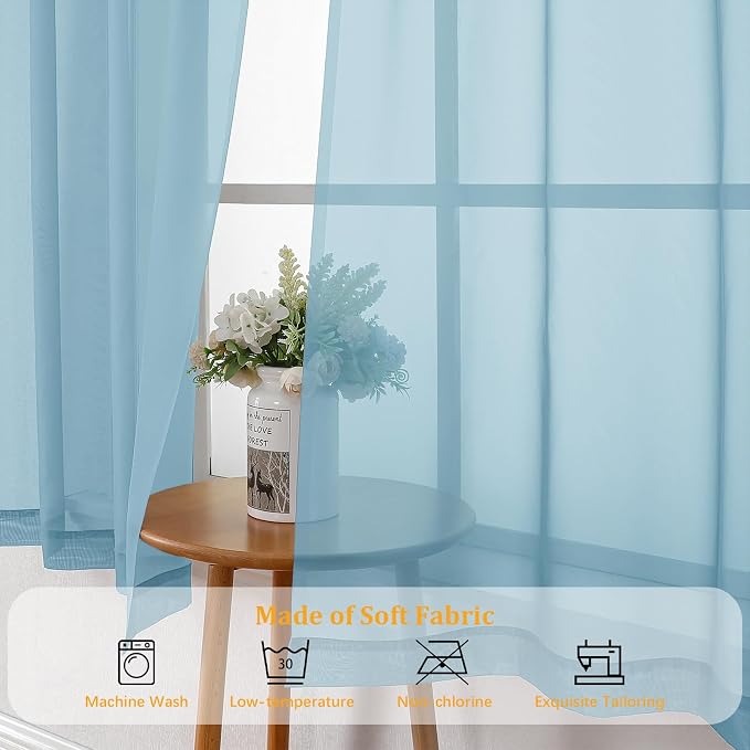 Gwine Sky Blue Sheer Curtains 84 Inches Long 2 Panels Set - Image 7