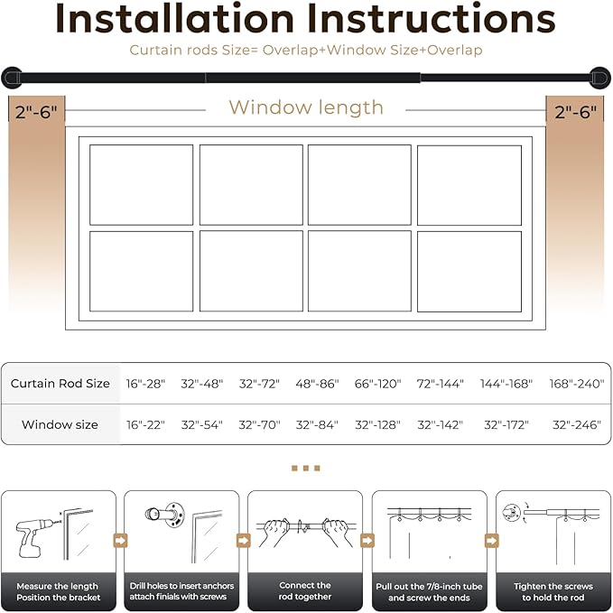 Zeerobee Curtain Rods for Windows 144 to 168, 1 Inch Industrial Wrap Around - Image 6