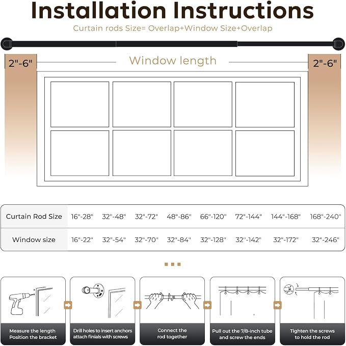 Zeerobee Curtain Rods for Windows 72 to 144, 1 Inch Industrial Wrap Around Gold - Image 6