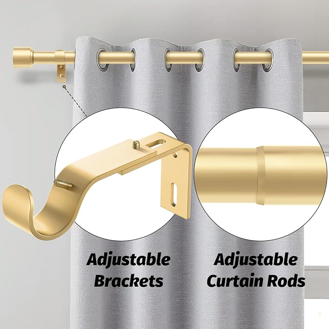 GEEBOBO Gold Curtain Rods for Windows 28 to 48 Inch, 1 Inch Adjustable Heavy - Image 2