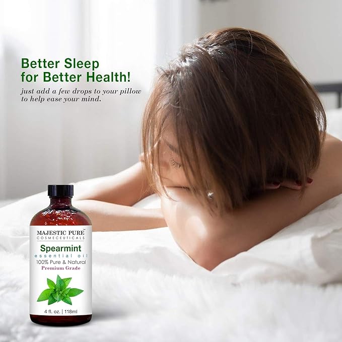 Majestic Pure Spearmint Essential Oil with Glass Dropper - Huge 4 Fl Oz - 100% Pure and Natural Spearmint Oil - Premium Grade Essential Oils for Diffuser, Aromatherapy, Soap and Candle Making