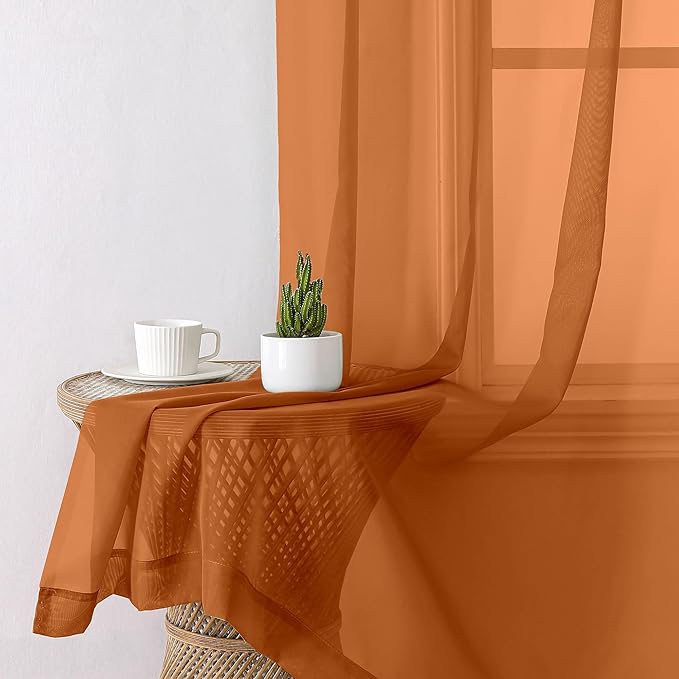 Aiyufeng Orange Sheer Curtains 96 Inches Long 2 Panels Set, Light Filtering - Image 7