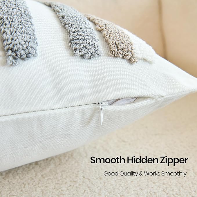 HOdo Home 18x18 Throw Pillow Covers, 2PCS Tufted Boho Jacquard Pillow Covers,Farmhouse Decorative Pillow Cover,Pillow Cases for Couch Sofa Bed Stylish Decor, Simple Textured Cushion Sham