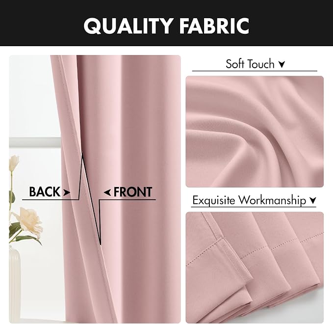 MIULEE 4 Panels Set Light Pink Blackout Curtains 63 Inch Length Bedroom | - Image 7