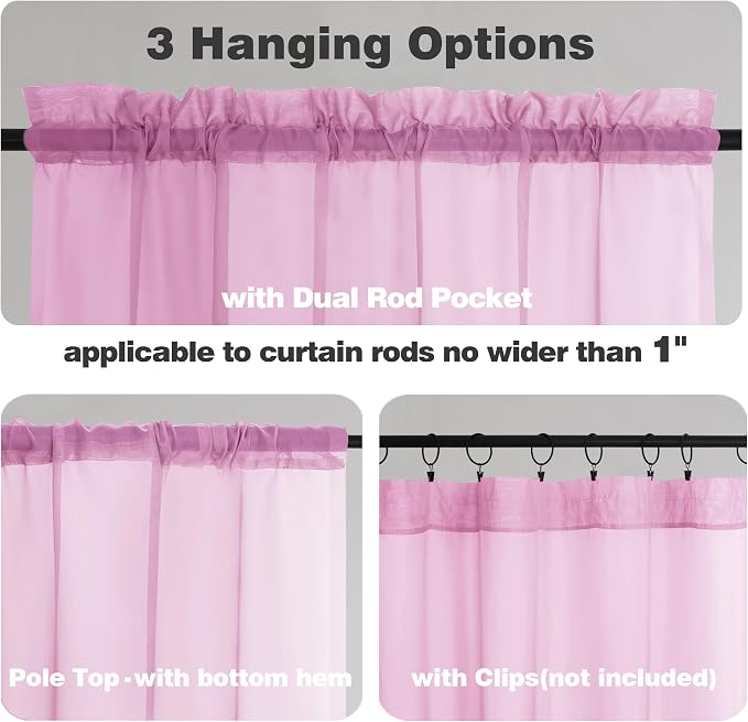 Chyhomenyc Pink Sheer Curtains 72 Inch Length 2 Panels, Light Filtering Soft - Image 2