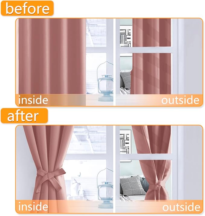 Blackout Curtains for Bedroom, 2 Panels Dusty Rose, 38 x 54 Inch | Light - Image 4