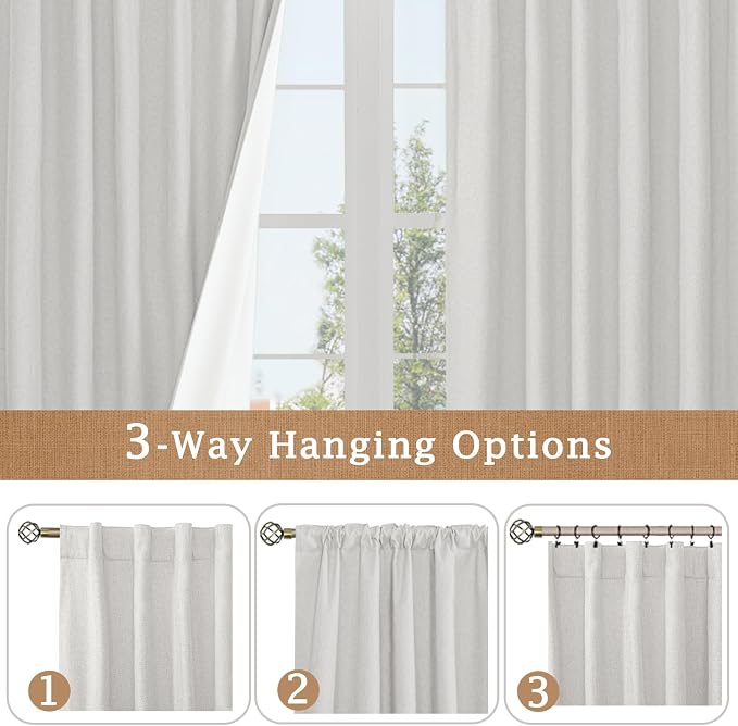 40 Inch Length 100% Blackout Short Linen Kitchen Curtains 2 Panels | Light Grey - Image 9