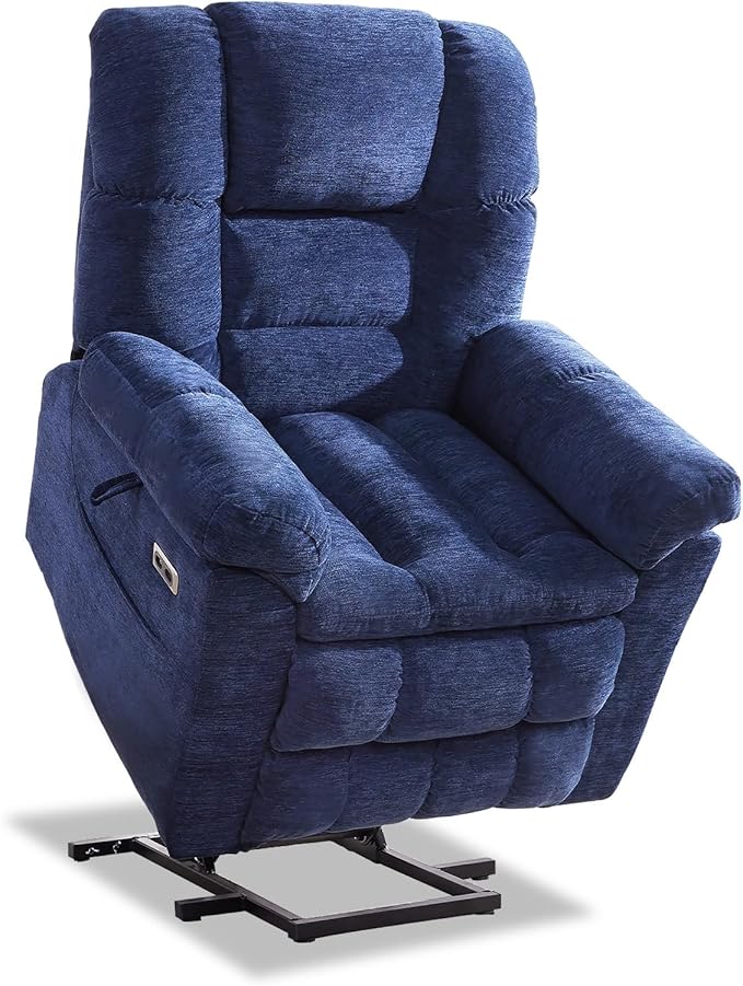Triple Motor Power Lift Recliner Chair with Massage and Dual Heat for Elderly People, Zero Gravity Lay Flat Recliner Infinite Position, USB Ports（Navy Blue）