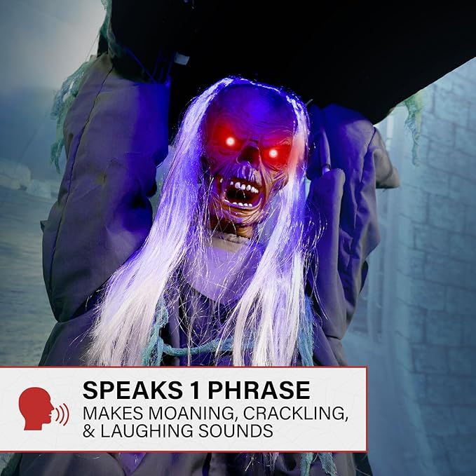 Haunted Hill Farm Tombstone Lifter by Tekky, Battery-Operated, Sound Activated Animatronic Zombie with Sound Effects and Lights for Indoor or Covered Outdoor Creepy Halloween Decoration