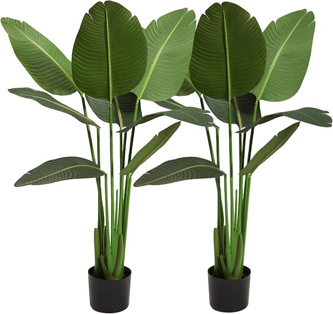 Worth Garden Artificial Bird of Paradise Plant 3.8ft, Set of 2 Faux Tropical Trees for Living Room and Office Décor, 45in Realistic Greenery for Indoor and Outdoor Spaces