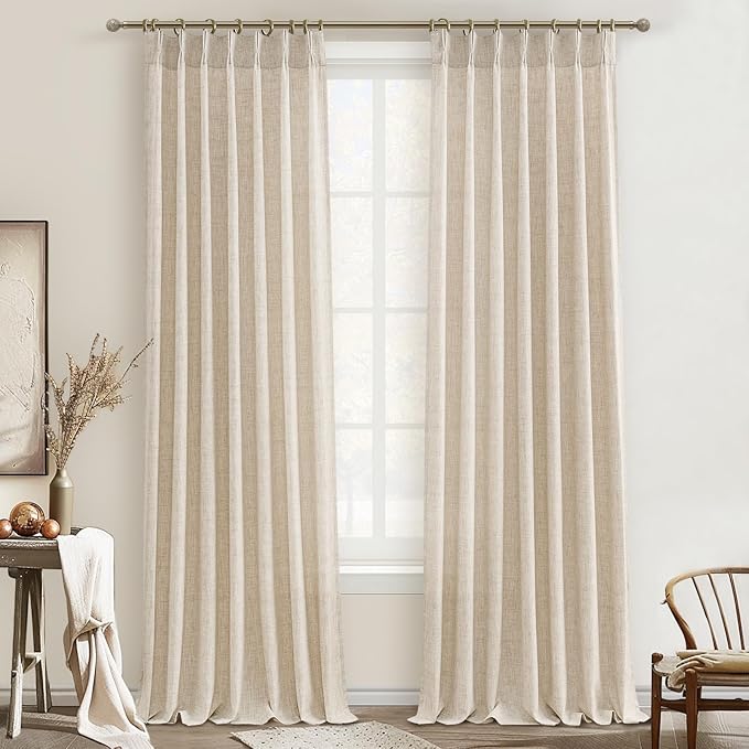 PleatedDrapes Floor Length Semi Sheer Curtains 120 Inches Long 2 Panels Set by PleatedDrapes