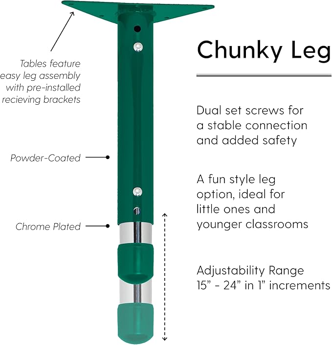 Factory Direct Partners FDP Rectangle Activity School and Classroom Kids Table (24 x 72 inch), Chunky Toddler Legs, Adjustable Table Height 15-24 inches - Maple Top and Green Edge