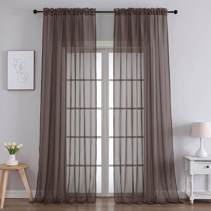Chocolate Bedroom Curtains 2 Panel Sets 96 Inch Length, 59 Inch Extra Wide by OVZME