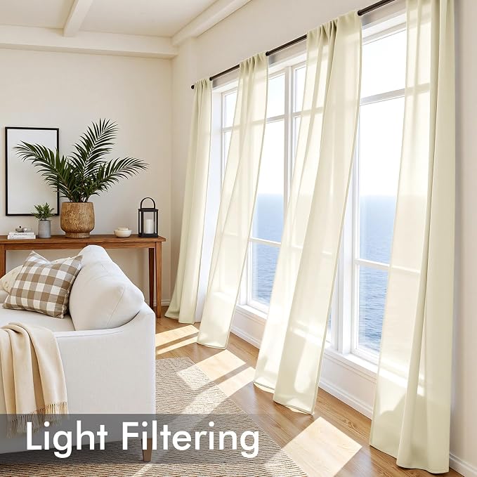MIULEE Light Cream Sheer Curtains 108 Inches Long 4 Panels 42 x 108 Inches | - Image 4