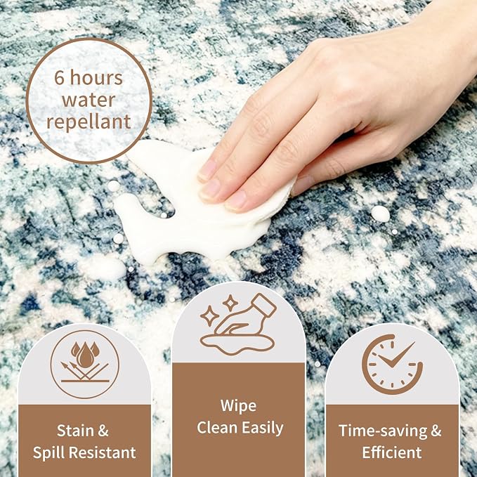 Machine Washable Runner Rugs 2x8 Modern Abstract Rug Ocean Mist | Stain & Spill - Image 5