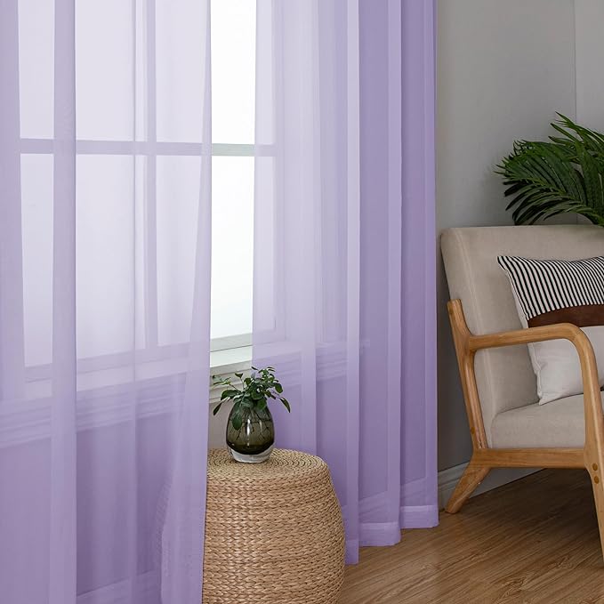 Chyhomenyc Lilac Sheer Curtains 72 Inch Length 2 Panels, Light Filtering Soft - Image 3