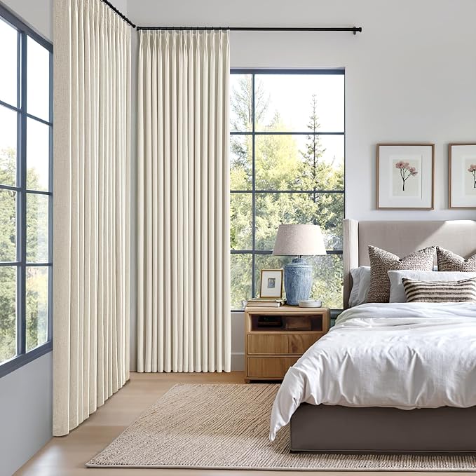 MIULEE Linen Pinch Pleated 100% Blackout Linen Curtains 40x90 Inches | Room - Image 2