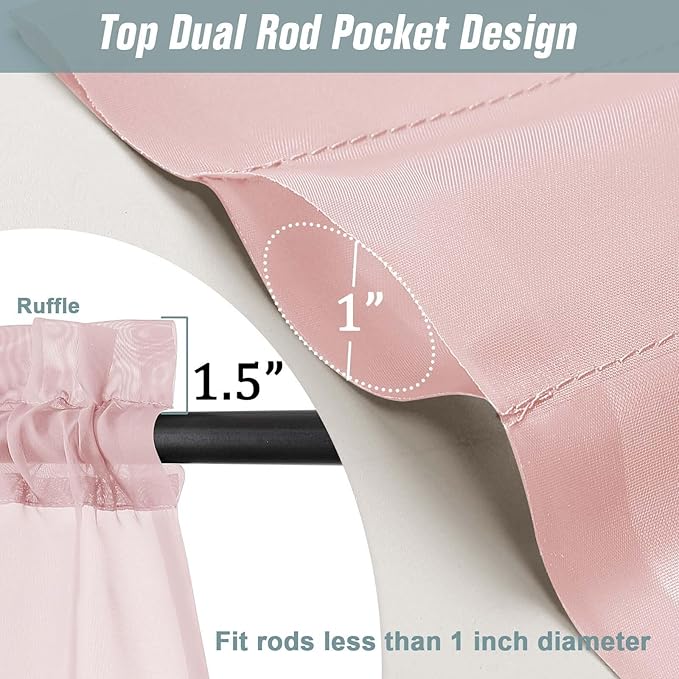 Blush Sheer Curtains 63 Inch Length 2 Panels, Voile Sheer Curtain - Image 3