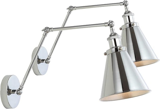 JONATHAN Y JYL7460A-SET2 Rover 7" Farmhouse Industrial Adjustable Arm Metal LED Wall Sconce Rustic Bohemian 2700K LED 4W Bulb for Entryway Lobby Kitchen Bathroom Bedroom Hallway, Chrome (Set of 2)