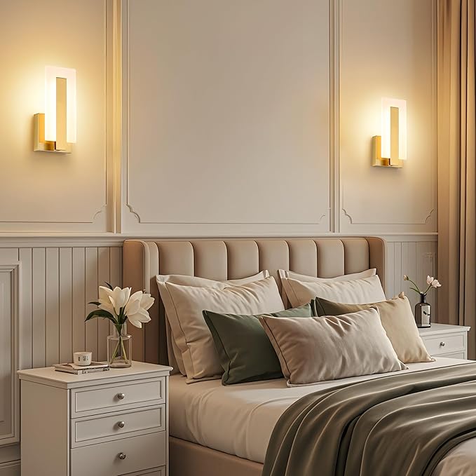 Joosenhouse Modern LED Wall Sconce Set of 2, Brass Warm White Light Wall Sconce 3000K, Hardwired Up and Down Wall Mount Light for Hallway, Bedroom, Study, Living Room Indoor Wall Light