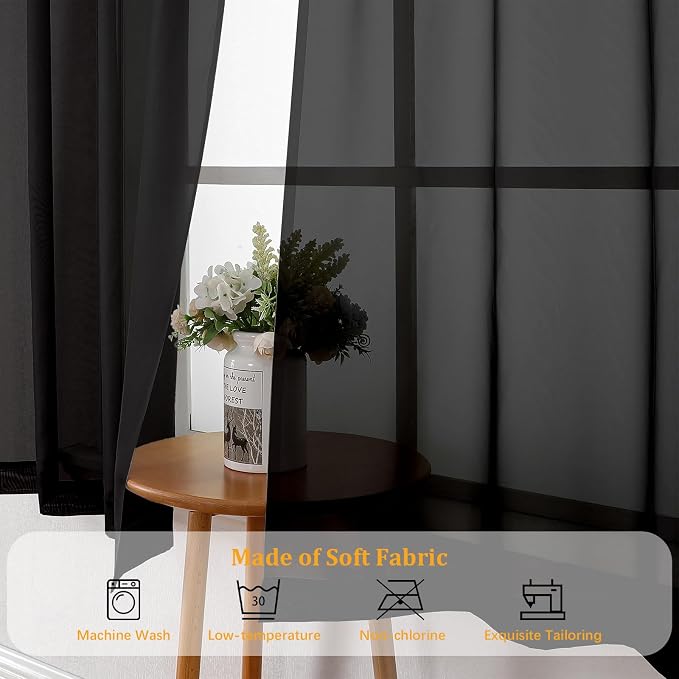 Gwine Black Sheer Curtains 108 Inches Long - Image 7