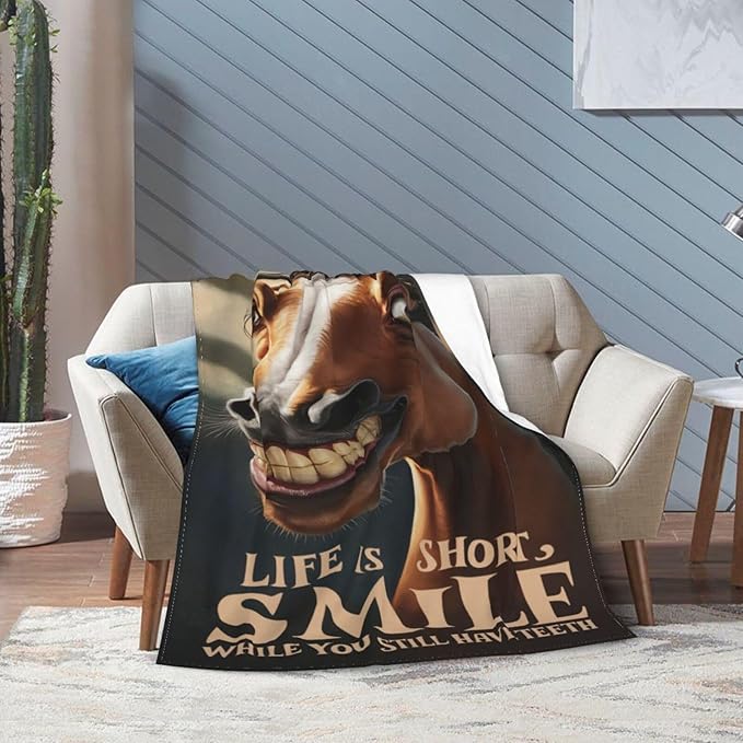 Funny Horse Throw Blanket Soft Fleece Blanket Men Women Gift for Kids Boys Girls for Party Couch Sofa Bed Deco Blankets 50x40 Inches